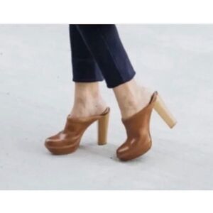 Frye Natasha Leather Clog Platform Chunky Wooden Slip On Mule Heels Women's 8US